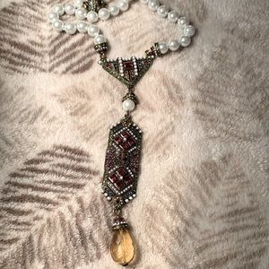 Vintage Heidi Daus multicolor gemstone and pearl necklace